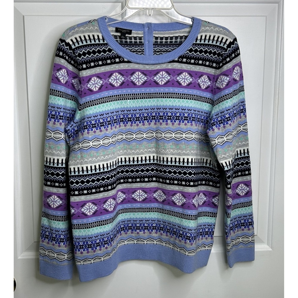 TALBOTS MULTICOLOR FAIR ISLE SWEATER  Womens Large Petite LP LAMBS WOOL Blend